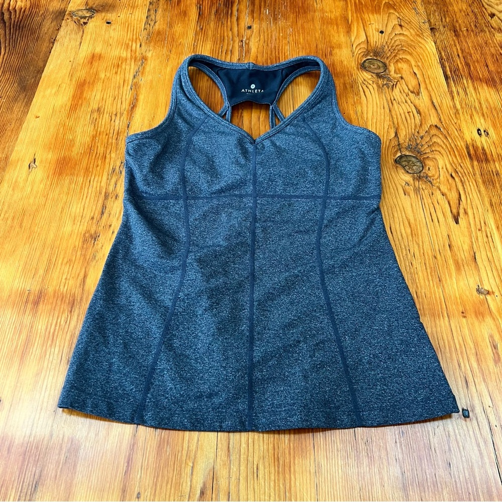 Athleta Equator Racerback Tank Top Sz S Gray Shelf Bra Lycra Sporty EUC or NWOT - Picture 6 of 9